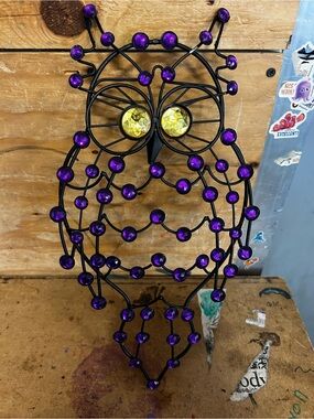 Decorative Purple Owl Wall Accent with Yellow Glass Eyes wall hanging Owl